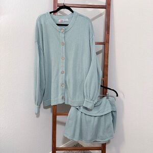 Free People Beach Ameena Sweater Skort and Cardigan 2 Pc. Set Blue Haze Size XL